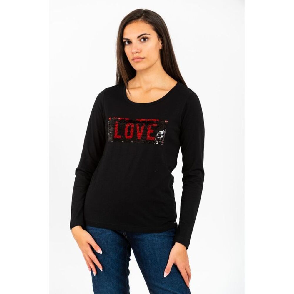 Gas Black Cotton Long Sleeve Women's T-Shirt